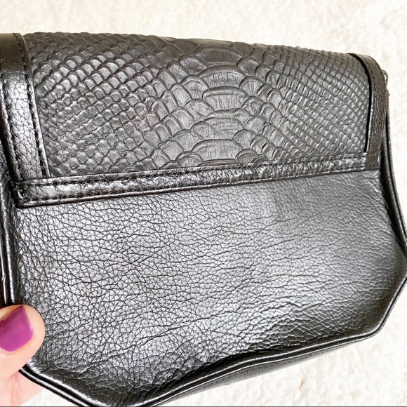 Foley + Corinna Plated Mini Leather Chain Crocodile Small Crossbody Bag Black - Picture 6 of 16